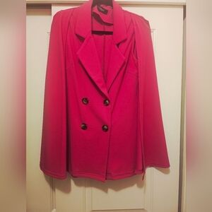 Trac Fuchsia Double-Breasted Cape Jacket